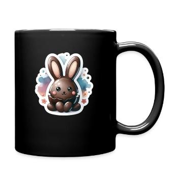 Chibi-Schokoladenhase mit Aquarellhintergrund - Tasse einfarbig - Schwarz - Rechts