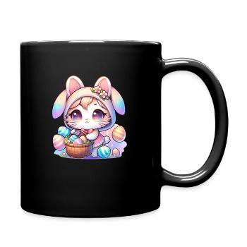 Un chaton avec une tenue de lapin livrant des œufs de Pâques - Mug uni - noir - Droite