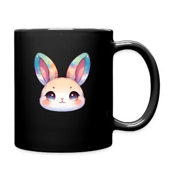 Visage mignon de lapin chibi avec des oreilles de couleur humide - Mug uni - noir - Droite