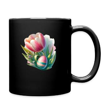 Tulipe colorée de printemps avec œuf de Pâques - Mug uni - noir - Droite