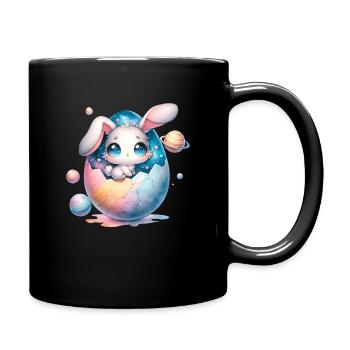 Chibi Space Bunny Sitting In a Cracked Easter Egg - Full Colour Mug - black - Right