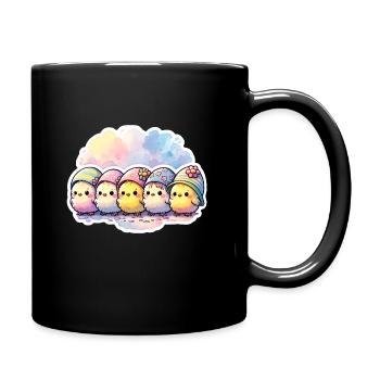 Mignon groupe de poussins avec un œuf de Pâques - Mug uni - noir - Droite