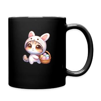 Chat dans une tenue de lapin avec panier de Pâques - Mug uni - noir - Droite