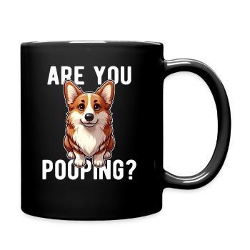 Are You Pooping? Funny English Corgi Dog - Full Colour Mug - black - Right