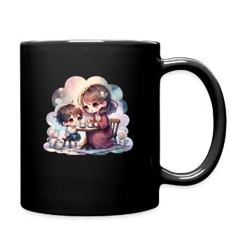 Mother and Son Enjoying a Cozy Tea Party - Full Colour Mug - black - Right