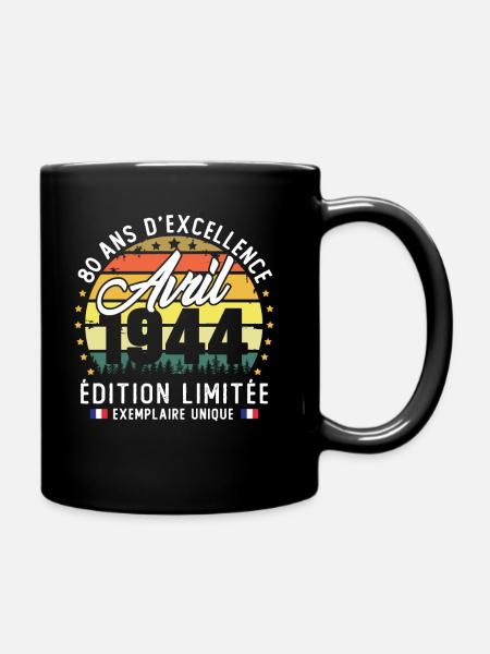 Avril 1944 Vintage Cadeau Anniversaire 80 Ans - Mug uni - noir