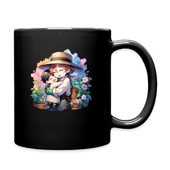 Eine Gärtnermutter umarmt ihren Sohn - Tasse einfarbig - Schwarz - Rechts