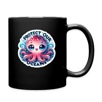 Schützen Sie unsere Ozeane Chibi Niedlicher Oktopus Tag der Erde - Tasse einfarbig - Schwarz - Rechts