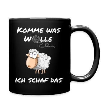 Witziges T-Shirt mit Schaf-Motiv: 'Komme was Wolle - Tasse einfarbig - Schwarz - Rechts