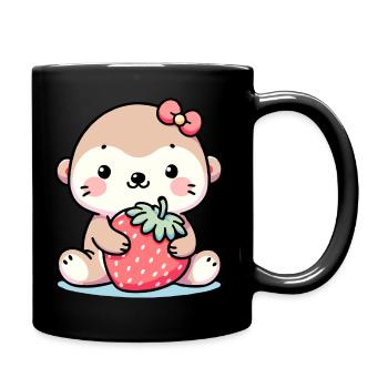 Little otter loves strawberries - Full Colour Mug - black - Right