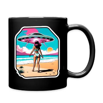 Une fille de plage regarde un OVNI. - Mug uni - noir - Droite