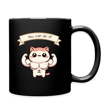 You can do it! Muskulöse Katze - Tasse einfarbig - Schwarz - Rechts