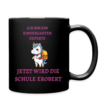 Schulanfänger Shirt mit Einhorn zur Einschulung - Tasse einfarbig - Schwarz - Rechts