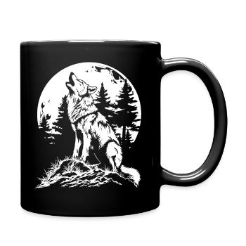 Wolf Mond Wald - Tasse einfarbig - Schwarz - Rechts