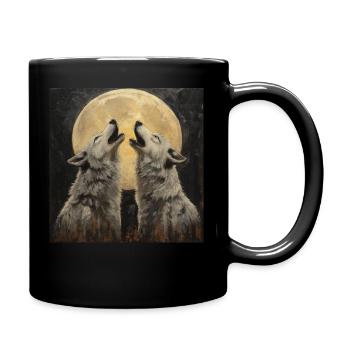 Wölfe vor dem Mond - Tasse einfarbig - Schwarz - Rechts
