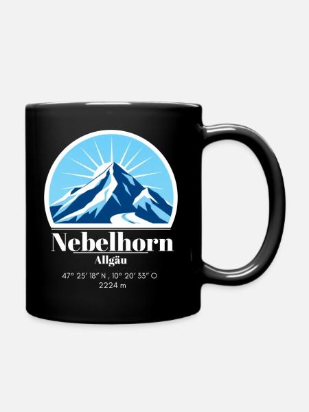 Nebelhorn im Allgäu Berg Logo Koordinaten Höhe - Tasse einfarbig - Schwarz