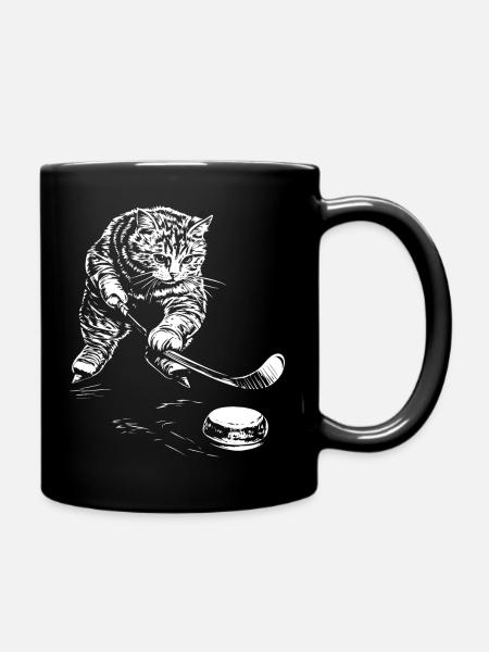 Lustige Katze Eishockey - Tasse einfarbig - Schwarz