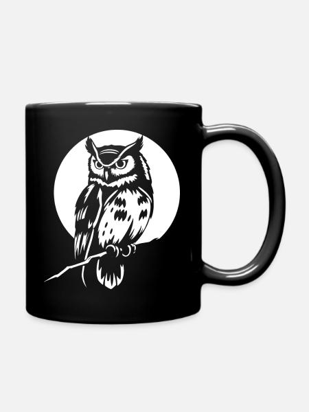 The owl and the moon - Full Colour Mug - black