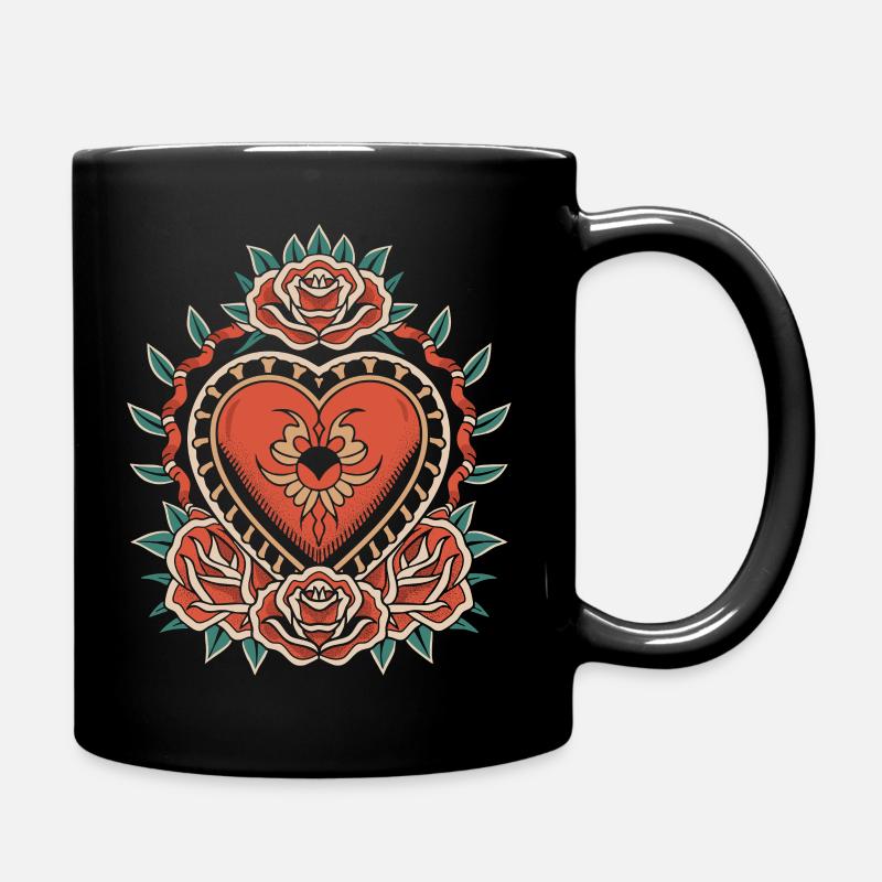 Herz mit Rosen - Tasse einfarbig - Schwarz