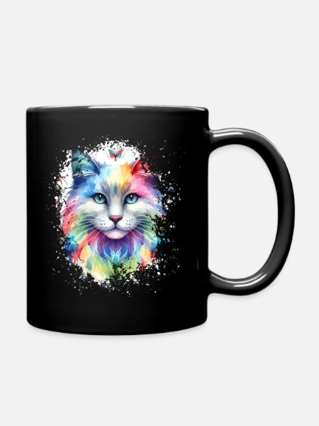 Buntes Katzen Kunstwerk - Tasse einfarbig - Schwarz