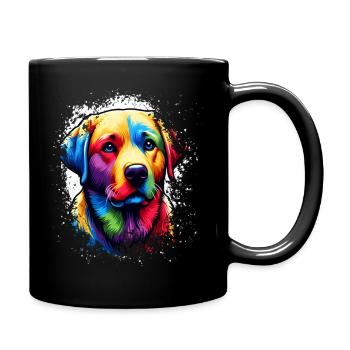Bunter Hund Kunstwerk Labrador - Tasse einfarbig - Schwarz - Rechts