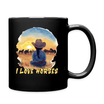 Pferd Pferde Reiten Reiterin Horsegirl Sunset - Tasse einfarbig - Schwarz - Rechts