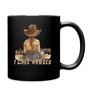 Pferd Pferde Reiten Reiterin Cow Girl 018 - Tasse einfarbig - Schwarz - Rechts