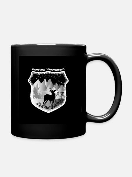 HAPPY NEW DEER IN NATURE! HAPPY NEW DEER! - Full Colour Mug - black
