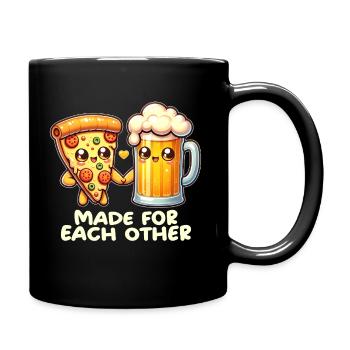 Pizza und Bier - Tasse einfarbig - Schwarz - Rechts