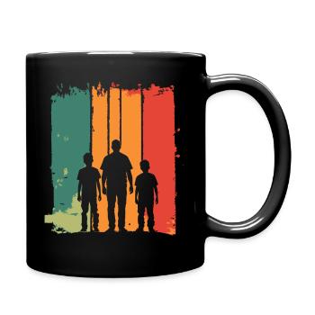 Father's Day father with two sons retro vintage - Full Colour Mug - black - Right