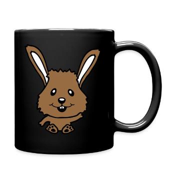 Hase Kaninchen Häschen Cartoon Kleintier niedlich - Tasse einfarbig - Schwarz - Rechts