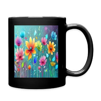 Skurrile Garten-Fata Morgana: Neonfarbene bunte Blumen - Tasse einfarbig - Schwarz - Rechts