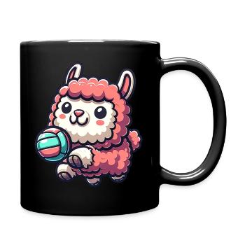 Niedliches Alpaka Mit Ball Motiv - Tasse einfarbig - Schwarz - Rechts
