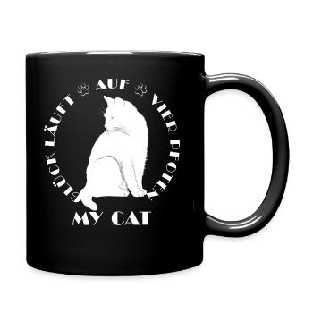 Happiness runs on four paws - Cats - my cat - Full Colour Mug - black - Right