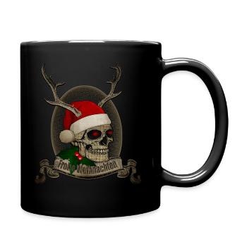 Frohe Weihnachten Totenkopf mit Geweih - Tasse einfarbig - Schwarz - Rechts