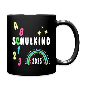 Schulkind 2025 - Regenbogen - Einschulung - Tasse einfarbig - Schwarz - Rechts