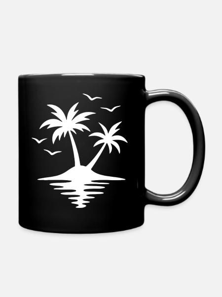 Tropische Sonnenuntergangspalmen-Silhouette - Tasse einfarbig - Schwarz