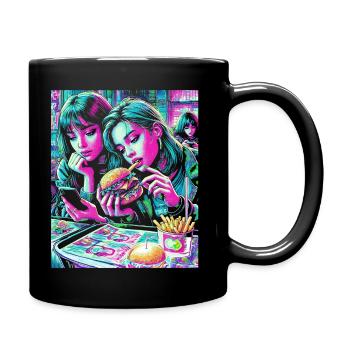 Vibrant Neon Cafe Scene Print - Full Colour Mug - black - Right