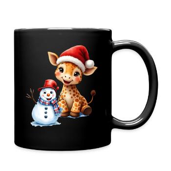Christmas Giraffe with Hat and Snowman - Full Colour Mug - black - Right