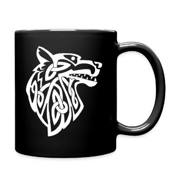 Wikinger Weißer Wolf - Tasse einfarbig - Schwarz - Rechts