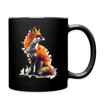 Geometrischer Fuchs Aquarell - Tasse einfarbig - Schwarz - Rechts