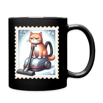 Fun Cat auf Staubsauger - Tasse einfarbig - Schwarz - Rechts