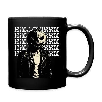 Pumpkin Head Biker with Halloween text - Full Colour Mug - black - Right