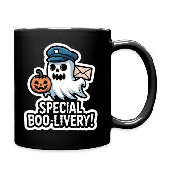 Postman Boo – Spooky Cute Halloween Ghost Delivery - Full Colour Mug - black - Right