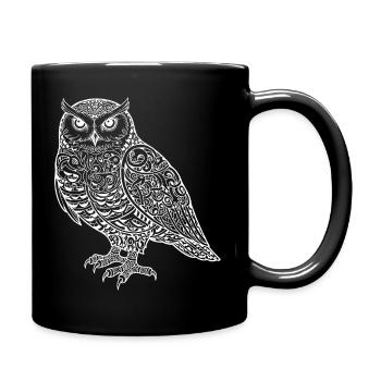 Schneeeule im Ornament Stil weiß - Tasse einfarbig - Schwarz - Rechts