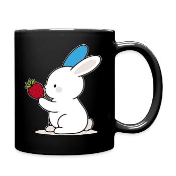Blue-Eared Bunny; Bunny with strawberry - Full Colour Mug - black - Right
