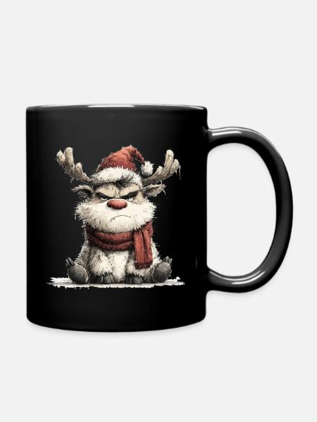 Grim Reindeer with Scarf - Full Colour Mug - black