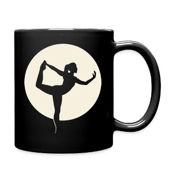 Yoga Silhouette Dancer Pose in Front of Moon - Full Colour Mug - black - Right