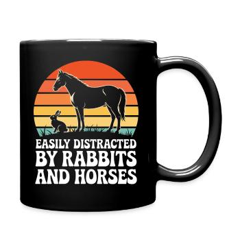 Kaninchen und Pferde Reiten - Tasse einfarbig - Schwarz - Rechts