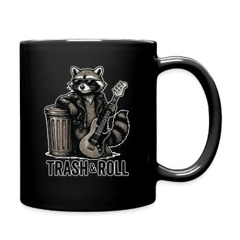 Trash & Roll Waschbär mit Gitarre - Tasse einfarbig - Schwarz - Rechts